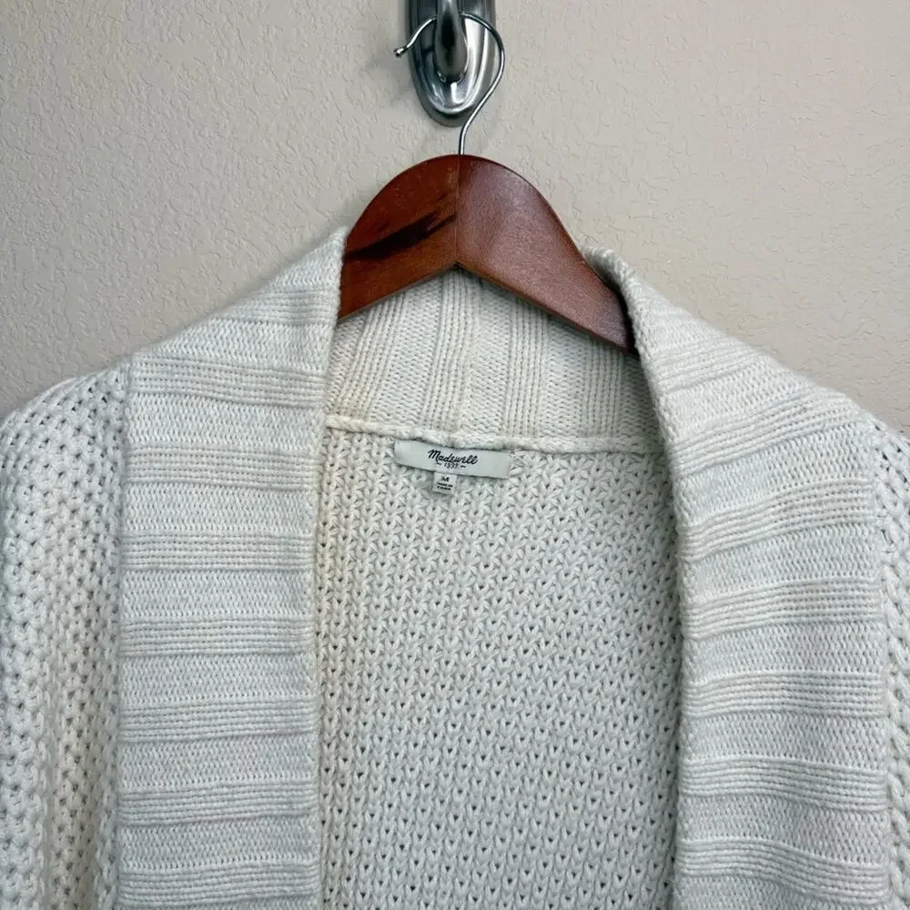 MADEWELL Women's Sz M Kimono Cream Open Front Knit Pockets Oversized Cardigan